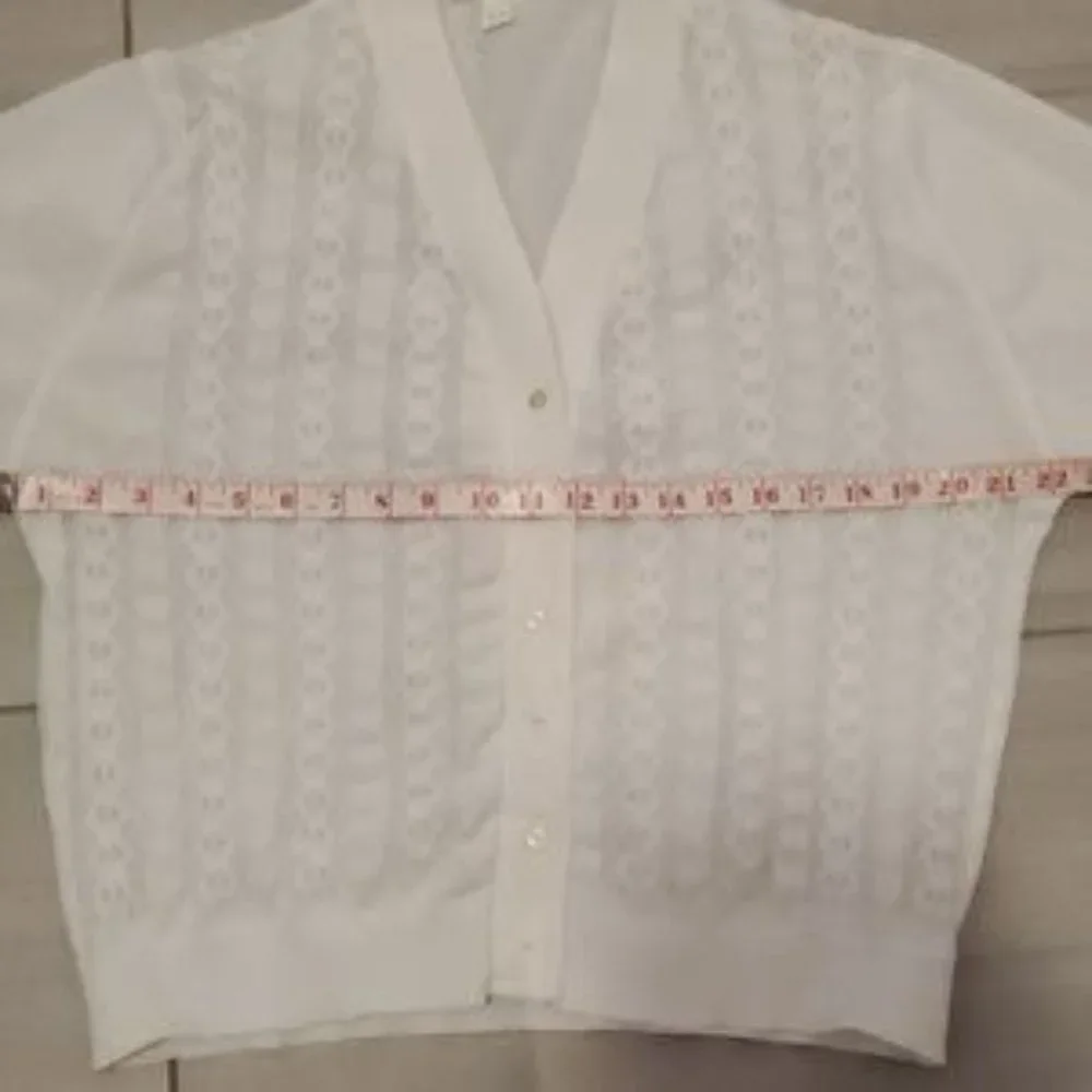 Vintage Woman's Sweater Cardigan Textured White Knit - Picture 7 of 10